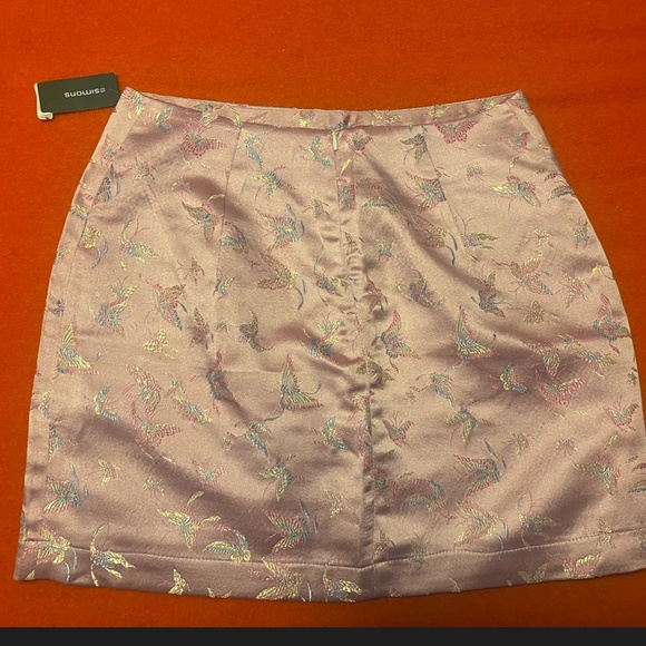 Shiny metallic pink with birds satiny brocade mini skirt NWT - Picture 7 of 9